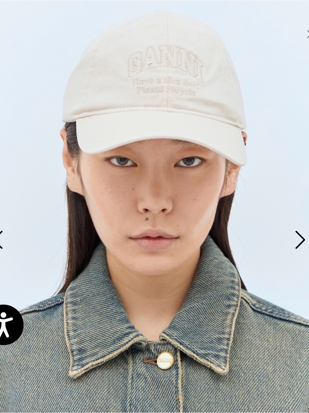 NWOT Ganni Cream Embroidered Logo Baseball Cap